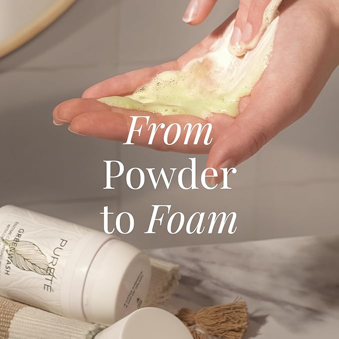 Pureté Greenwash – Gentle Enzyme Powder Face Wash with Matcha & Papain | Daily Exfoliating Cleanser for Sensitive Skin | Clean Beauty Inspired by Japanese Skincare