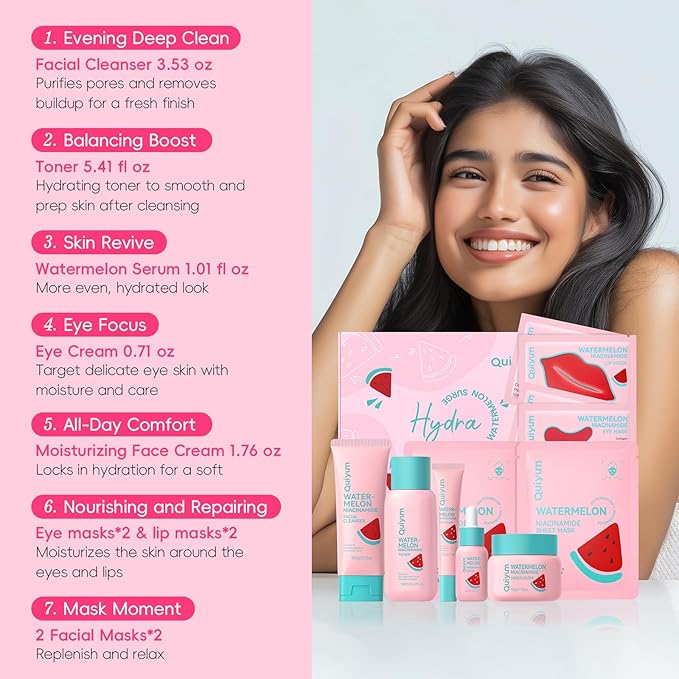 Watermelon & Niacinamide Skin Care Sets, Routine Facial Skincare Product,Beauty for women, Hydration, Moisturizing, Oil Control, Glow Up, Teen Girl Gifts Trendy Stuff, Spa-Like at Home