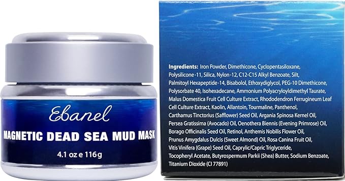 Ebanel Magnetic Dead Sea Mud Mask for Face and Body, 4.1 Oz Deep Pore Cleansing Moisturizing Bentonite Clay Face Mask for Blackheads with Retinol, Rosehip, Avocado Oil, Argan Oil, Peptide