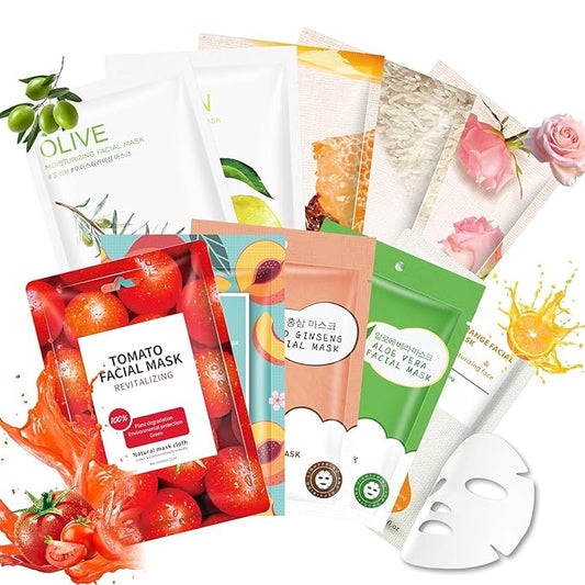 10 Packs Face Masks Skincare, Hydrating Face Masks for Sensitive Skin, Sheet Masks with Natural Ingredients, Moisturising Sheet Mask for All Skin Types, Natural Skin Care Spa Face Mask for Women