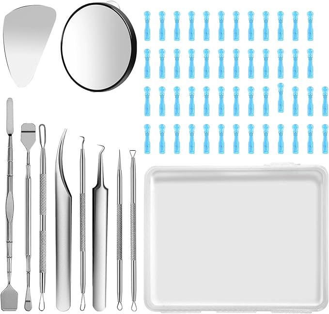 60PCS Dual Heads Blackhead Remover, Pimple Comedone Extractor, Acne Whitehead Blemish Removal Kit, Premium Stainless Steel Pimple Popper Tool kit, Risk Free for Face Skin, with Portable Box