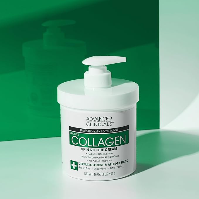 Advanced Clinicals Collagen Cream Body Lotion & Face Moisturizer W/Vitamin E | Skincare Collagen Lotion For Women, Men, Hand, & Neck Improves Look Of Crepe Skin & Uneven Dry Skin, 16Oz + Travel Size