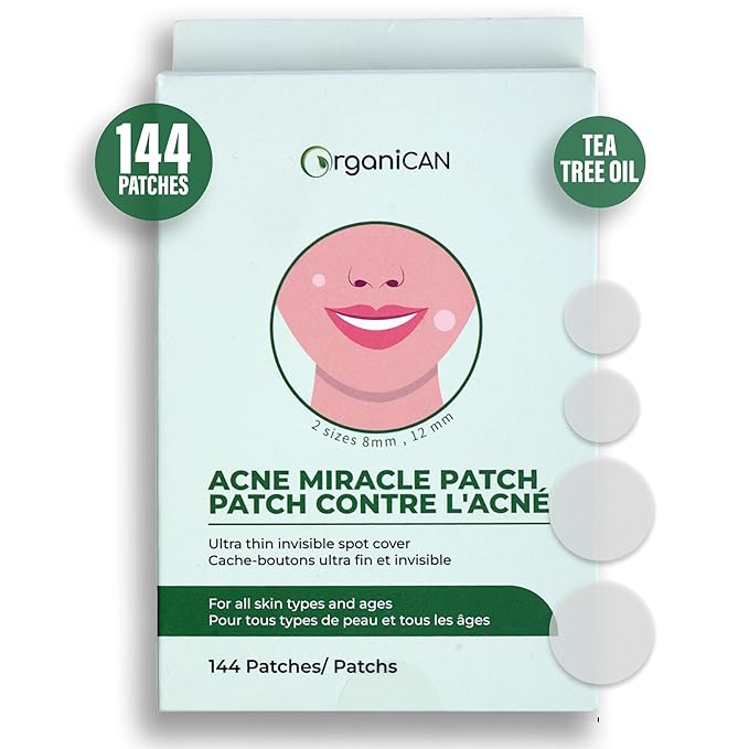 Hydrocolloid Acne Pimple Invisible 144 Patches with Tea Tree Oil & Salicylic Acid I Ultra Thin Absorbing Spot Stickers for Face, Skin I Covers Blemishes, Zits I Different Sizes 8mm, 12mm