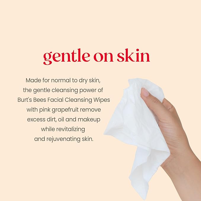 Burt's Bees Back To School Dorm Essentials, Pink Grapefruit Face Wipes, for All Skin Types, Hydrating Makeup Remover & Facial Cleansing Towelettes, 30 Ct. (3-Pack)