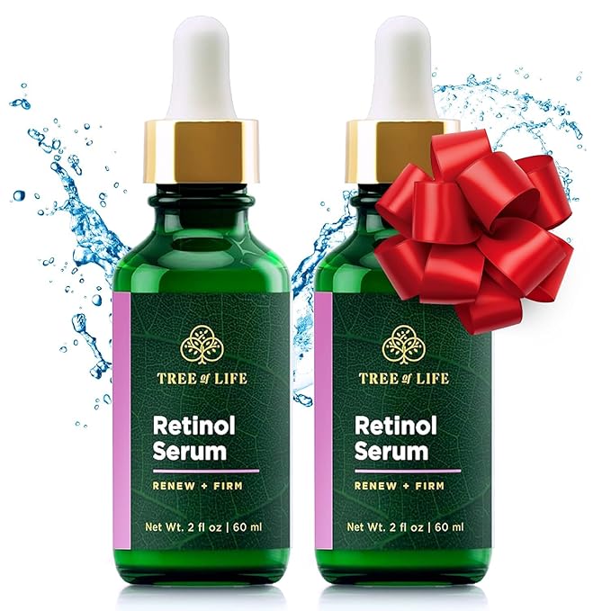 Tree of Life Beauty Retinol Serum, Skin Smoothing Face Oil for Dark and Age Spots and Fine Lines, Facial Serums for Dry and Sensitive Skin Care with Hyaluronic Acid for Soft Skin, 2 Fl Oz (pack of 2)