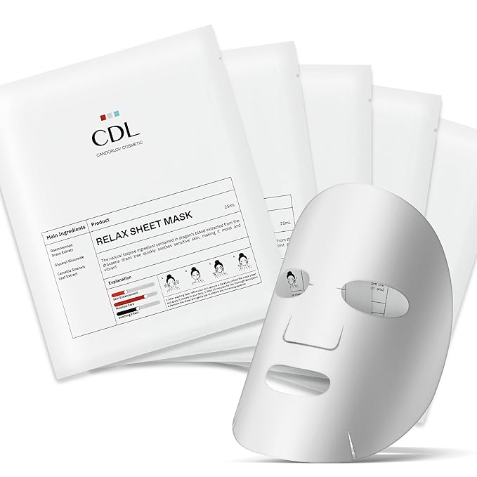 Relax Sheet Mask, 25mlx5pcs, Soothing Cooling Face Mask, Reduces Redness Swelling, Moisturizing Sheet Mask, Irritation-Free with Natural Ingredients with Pumpkin Extract & Dragon’s Blood