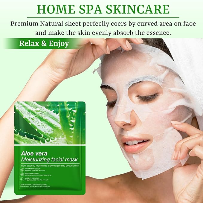 Aloe Vera Face Masks Skincare Soothing Face Mask Hydrating Face Masks Moisturizing Face Mask for Dry, Oil,Sensitive Skin, Aloe Face Sheet Masks for After Sun Care, Calming, Refreshing,10 Pack