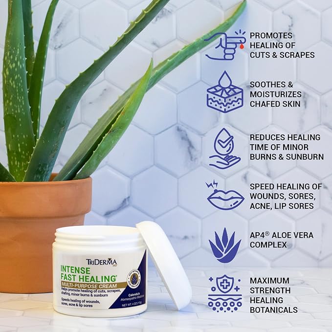 TriDerma Intense Fast Healing Cream, Decreases Healing Time for Minor Irritations, Rashes, Wounds, Cuts, Scrapes, Value Pack of 2-4 Ounce Jars