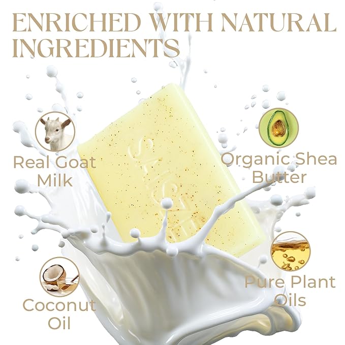 Handmade Goat Milk Soap Bar, Enriched with Organic Shea Butter, Body Soap Bars for Women and Men, 4 Ounce (Pack of 2)