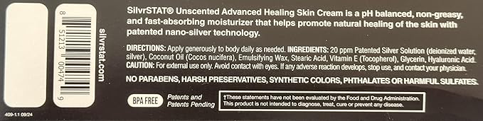 Advanced Healing Skin Cream with Silver, Vitamin E, & Hyaluronic Acid Which Promotes Natural Healing | Unscented | 3.4 oz