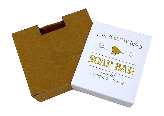The Yellow Bird Pine Tar Soap Bar – Natural Handmade Face & Body Wash for Men & Women – Moisturizing Cleanser with Shea Butter, Olive & Coconut Oils, and Woodsy Essential Oil Blend (Made in USA)