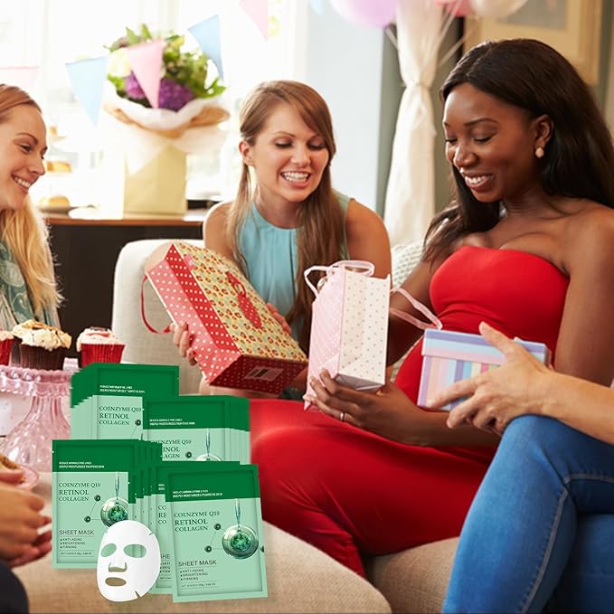 Collagen Face Sheet Mask Anti Aging Skin Care Mask Sheets Collagen Sheets Pack With Coenzyme Q10 Retinol Sheet Facial Masks Bulk, Face Masks Beauty for Women Fine Lines Wrinkle Moisturizing 10 Pack