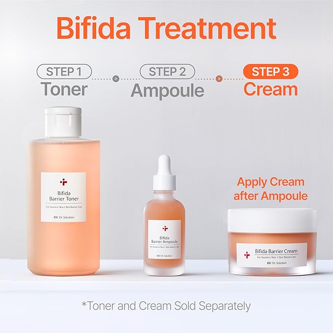 Bifida Barrier Toner, Ampoule, and Cream, Korean Skincare Set