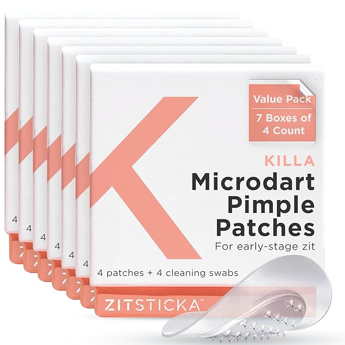 ZitSticka Killa Pimple Patches for Face - World's Most Potent Pimple Patch with Fast-Acting Microdarts - Starts Working within 6 Hours for Deep, Early-Stage Zits - Regular 28 Count with Cleana Swab
