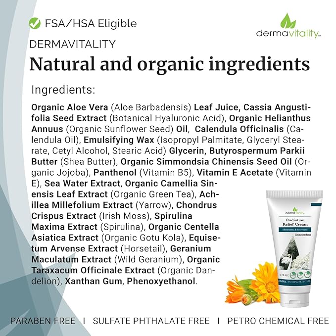 UltimateVitality Unscented Radiation Burn Relief Cream – Calendula Cream for Radiation Patients, Natural, Organic, Paraben, Pthalate Free - 2 ounces