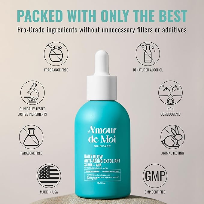 2% BHA AHA Liquid Salicylic Acid Exfoliant - Gentle Peel, Pore Minimizer, Face Exfoliator for blackheads, wrinkles with Hyaluronic acid - Fragrance-Free Hydrating for All Skin Types, 2oz