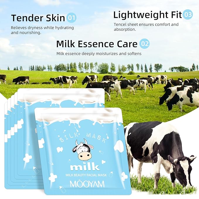 Facial Masks Skincare for Women,Milk Moisturize Face Mask Sheet for Girl,Hydrating Face Mask for All Skin Types,Dry Skin & Sensitive Skin (10-Packs)