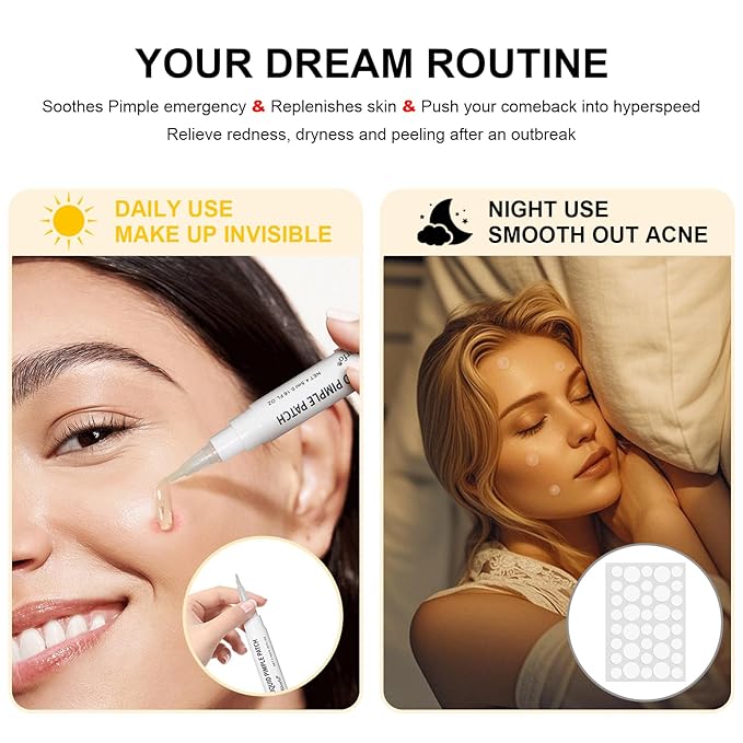 Pimple Patches for Face,Pimple Patch Pimple Stickers - Hydrocolloid Acne Patch for Covering Zits and Blemishes,Invisible Spot Rescue Pen-Quickly Covering and Shrinking Acne