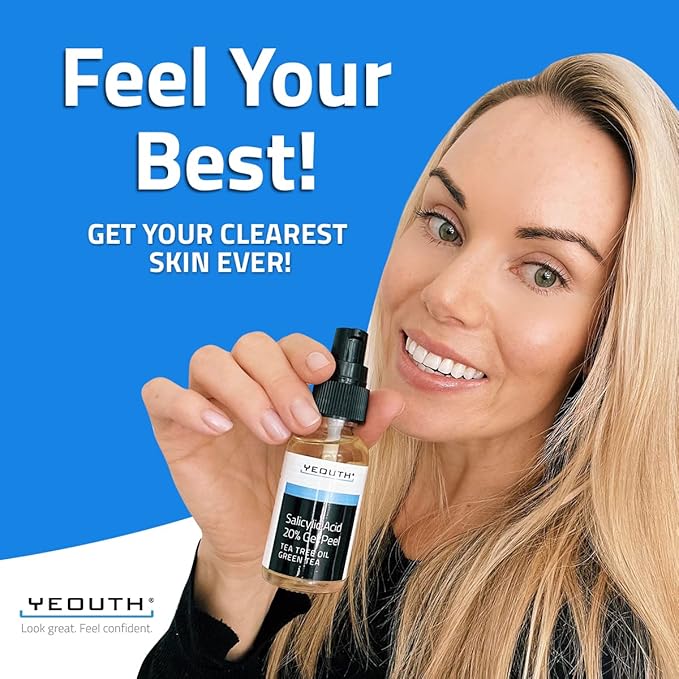 YEOUTH Salicylic Acid Peel for Face 20%, BHA Exfoliator for Clear Looking Skin, Gentle At Home Exfoliator for Face with Green Tea, Salicylic Acid Serum 1oz