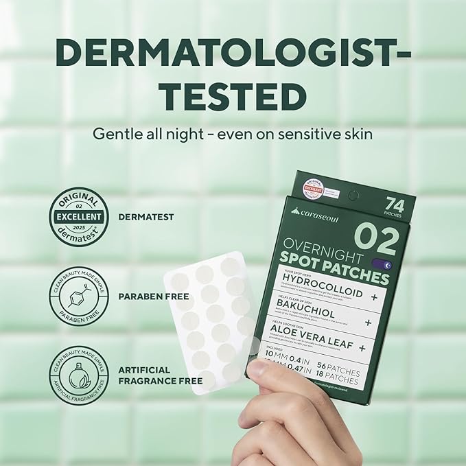 caraseoul Overnight Pimple Patches, Thicker & Extra Adhesion, 2 Size Hydrocolloid Acne Patch for Zits and Blemishes, Bakuchiol & Aloe Vera, Korean Skin Care, Easy to Use – Dermatology Tested