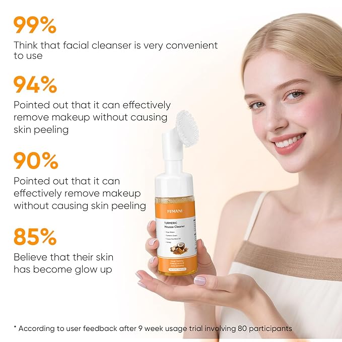 Turmeric Face Wash with Brush,Turmeric Facial Cleanser Foam,Foaming Face Cleanser,Deep Cleansing face Wash for All Type,3.38 fl.oz/pc