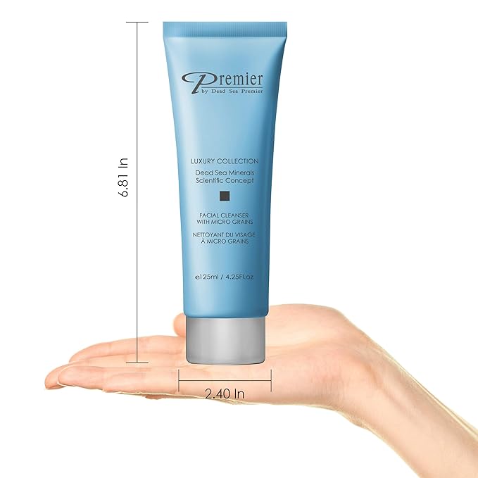 Premier Dead Sea Facial Cleanser with Micro Grains, Luxury collection foaming face wash, daily use skin care, nondrying, anti-aging Skin Care with aloe vera, witch hazel, Dermatologist Tested 4.4fl oz