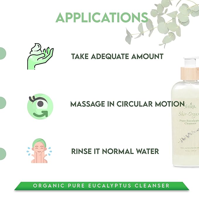 Shir Organic Eucalyptus Cleanser Hydrating Facial Cleanser for Normal to Oily Skin. Antibacterial Acne Cleanser with Eucalyptus (200 ml)