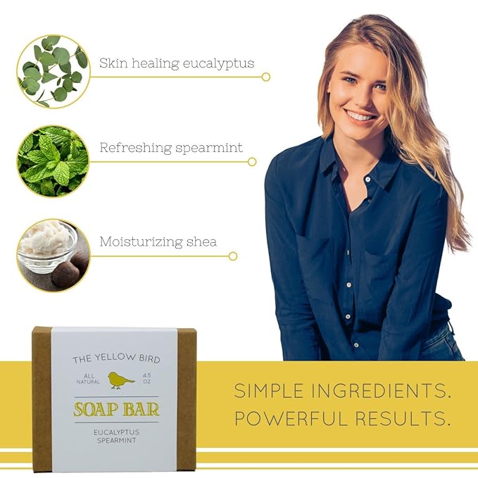 Yellow Bird Eucalyptus Spearmint Soap Bar – Natural & Organic Handmade Soap for Face & Body, Moisturizing Shea Butter Bar for Dry & Sensitive Skin, Refreshing Aromatherapy for Men & Women