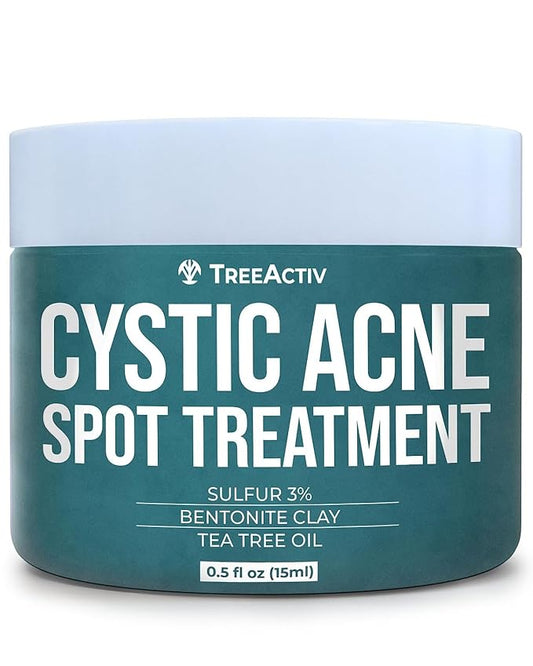 TreeActiv Cystic Acne Spot Treatment, Hormonal & Overnight Sulfur Cystic Treatment For Face, Pimples, and Blemishes for Adults, Men, and Women - 0.5oz 120+ Uses