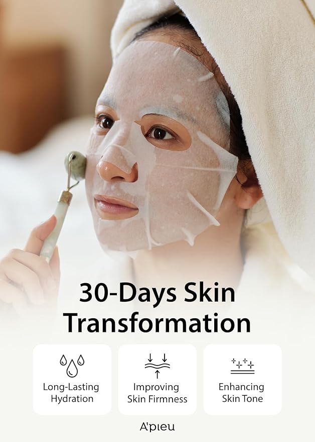 A'PIEU Daily Sheet Mask (Green Tea) - Moisturizing Korean Face Masks, 30-day supply, Lyocell fabric for comfort, Saturated with Green Tea Extract Essence