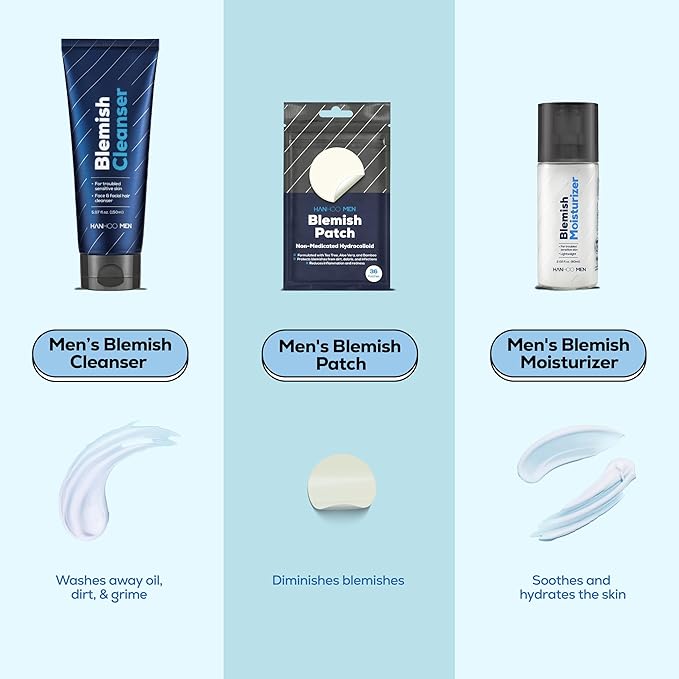 Hanhoo Men’s Blemish Patch, 36 Count, with Tea Tree, Aloe, and Bamboo, Acne Spot Treatment, Soothes Skin, Invisible Pimple Patches, Korean Skincare