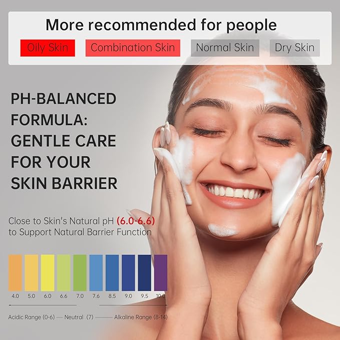 Gentle Exfoliating Face Wash for Deep Pore Cleanser and Blackhead Removal, Facial Cleanser for Oily Skin & Sensitive Skin, Double Cleansing Daily Facial Wash with Hyaluronic Acid + Glycerin, 2 Pack