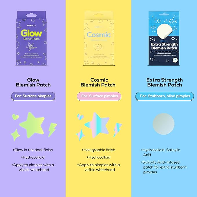 Hanhoo Cosmic Blemish Patch, 24 Count, Holographic Pimple Patches, Multi-shaped Zit Stickers, Reduces Size of Blemishes, Acne Spot Treatment, Gentle Blemish Care, Korean Skincare
