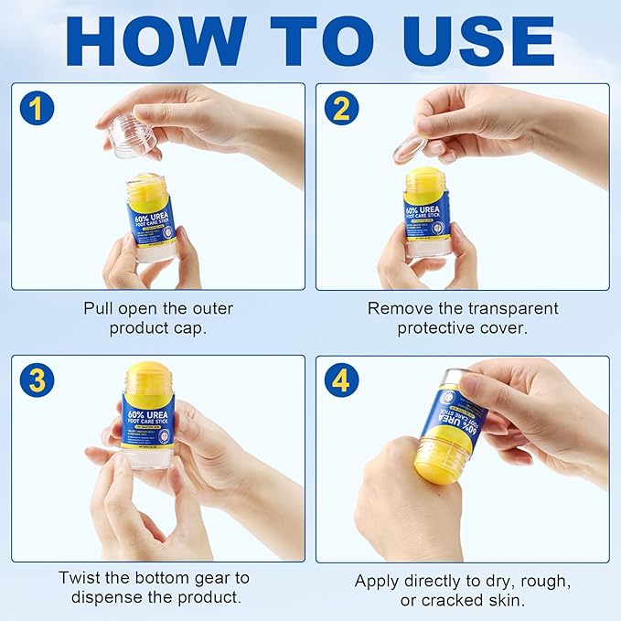 Urea Cream Stick 60% plus 2% Salicylic Acid,urea cream percent for feet maximum strength,Foot Lotion Stick for Cracked Heels,Dry Hands & Rough Knees,Callus Remover & Skin Softener, Soften Dead (2)