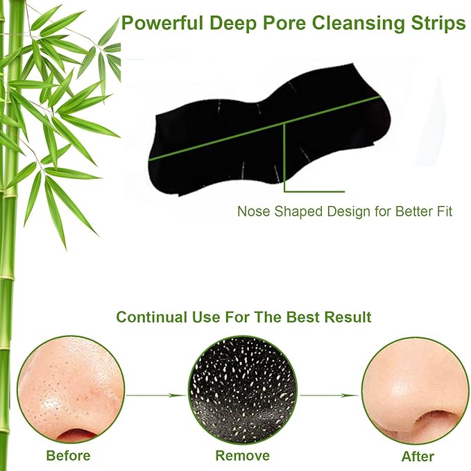 Pore Strips,Natural Charcoal Blackhead Strips for All Skin Type,Nose Strips for Blackheads,Charcoal Pore Cleansing Strips,Black Heads Strip,Nose Blackhead Remover Strip,Blackhead Remover for Face