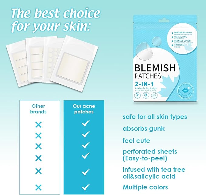 Large Pimple Patches Acne Patches hydrocolloid Bandages for Face Forehead Chin Body Chest Back Blemish Patch with Multiple Sizes (134pcs)