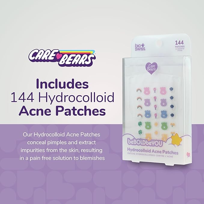 BioSwiss Pimple Patches, Care Bears Printed Acne Patch for Zits and Blemishes, Hydrocolloid Spot Stickers for Face and Skin, 144 Count