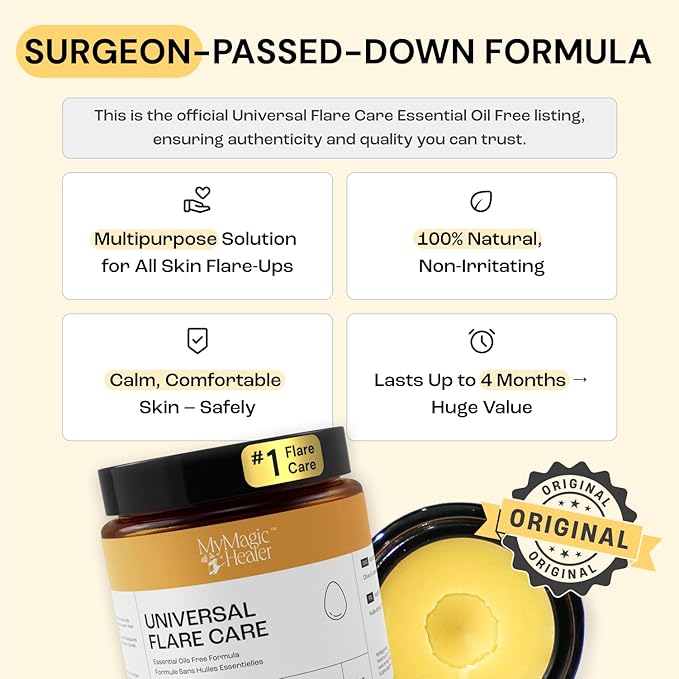 Universal Flare Care | Essential Oil Free | Relief for 100+ Skin Issues | Eczema, Dermatitis, Psoriasis, Rashes, Baby's Skin Issues, Hidradenitis, Chafing, Sores, Wounds | With Propolis & Egg Yolk 4oz