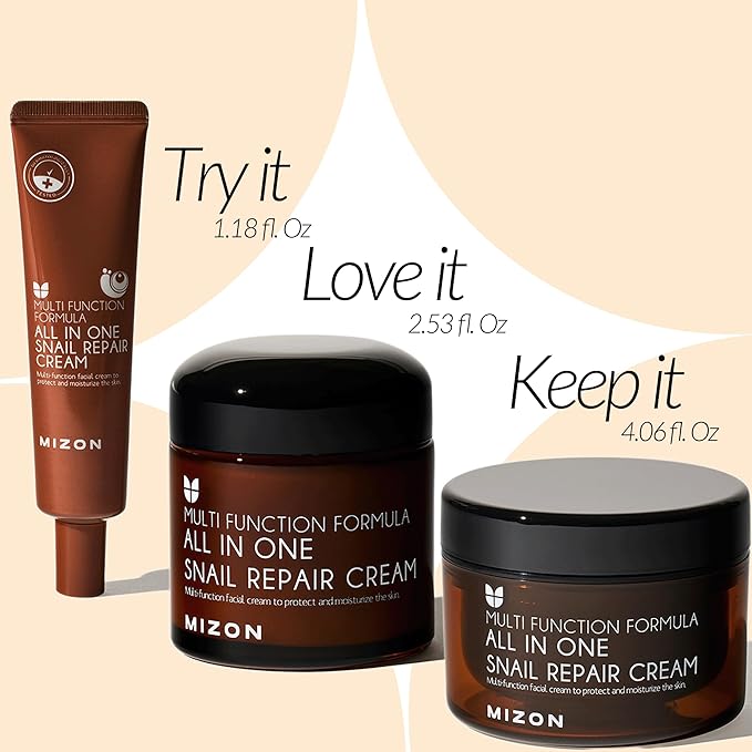 MIZON All-in-One Snail Repair Cream Korean Face Moisturizer with Snail Mucin & 12 Natural Extracts Hydrating & Nourishing Cream for Fine Lines, Wrinkles & Blemish Care Travel Size(1.18 Fl Oz)