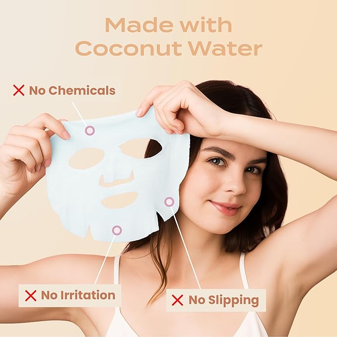 Body Restore Natural Collagen Face Mask 5 Pack – Korean Skin Care Sheet Mask with Fermented Coconut Water – Birthday Gifts for Women & Men, Support Deep Moisture, Dry Skin, Clean Beauty