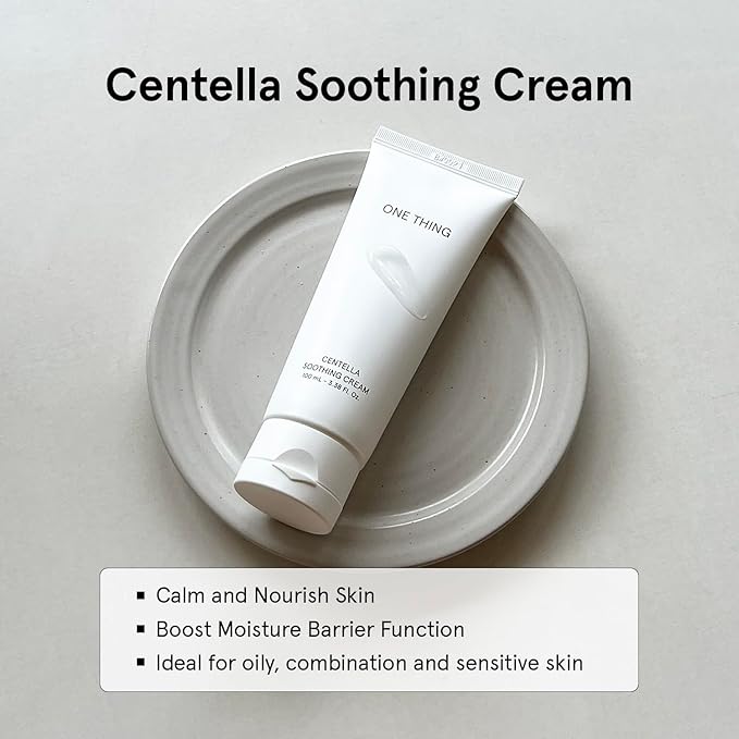 ONE THING Centella Soothing Cream 3.38 Fl Oz | CICA Beta Glucan Hydrating Calming Facial Vegan Moisturizer for All, Sensitive Skin Types, Barrier Redness Irritation Relief | Korean Skin Care