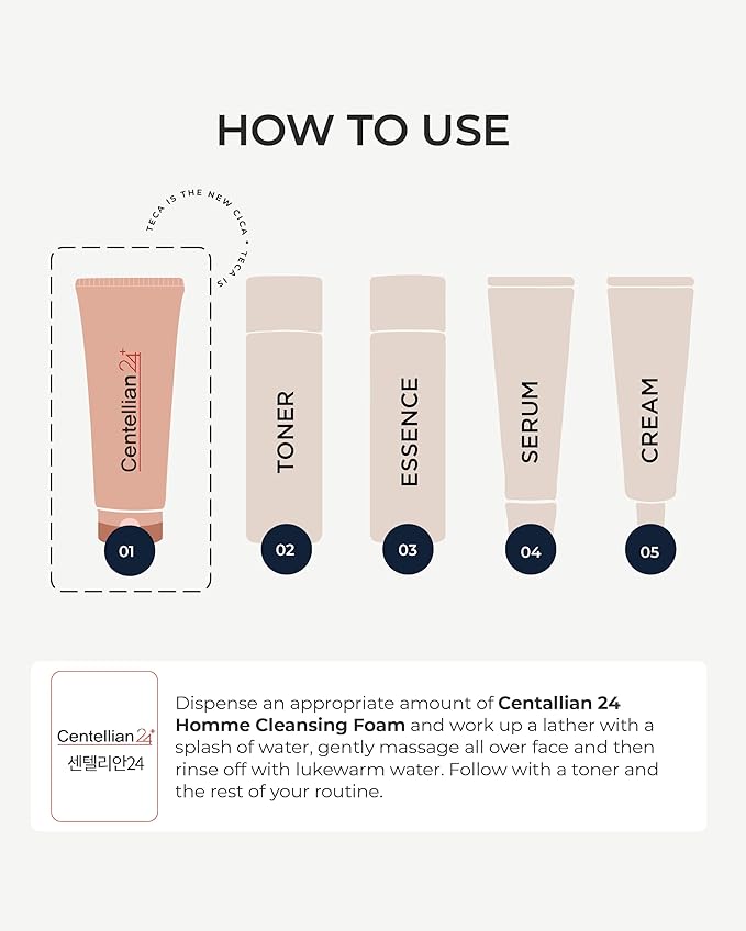 CENTELLIAN 24 Homme Cleansing Foam with TECA and Centella Asiatica for Soothing, Refreshing, and Pore-Cleaning - Gentle Daily Face Wash & Shave for Men for Sensitive Acne Prone Oily Skin (4.05 fl oz)