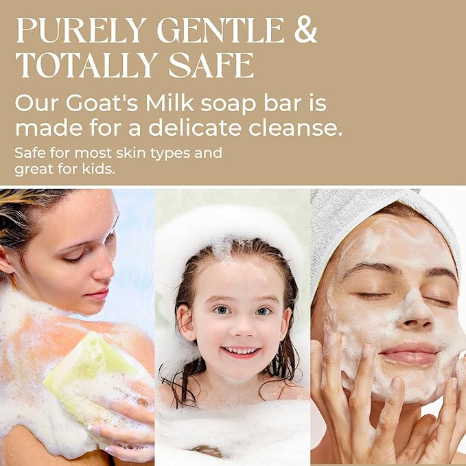Handmade Goat Milk Soap Bar, Enriched with Organic Shea Butter, Body Soap Bars for Women and Men, 4 Ounce (Pack of 2)