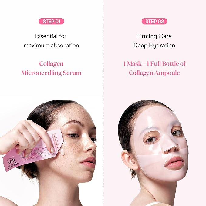 VT COSMETICS Collagen Reedle Shot 100 2-Step Hydrogel Mask(34.5gx4ea), Intensive Firming, Exosome 500Da Collagen, Fine Lines, Overnight Melting Mask, Korean Facial Mask, Pink Collagen