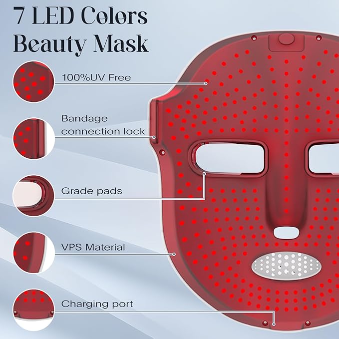 Red Light Therapy Mask for Face, Led Face Mask Light Therapy, 7 Colors LED Facial Skin Care at Home, Gold