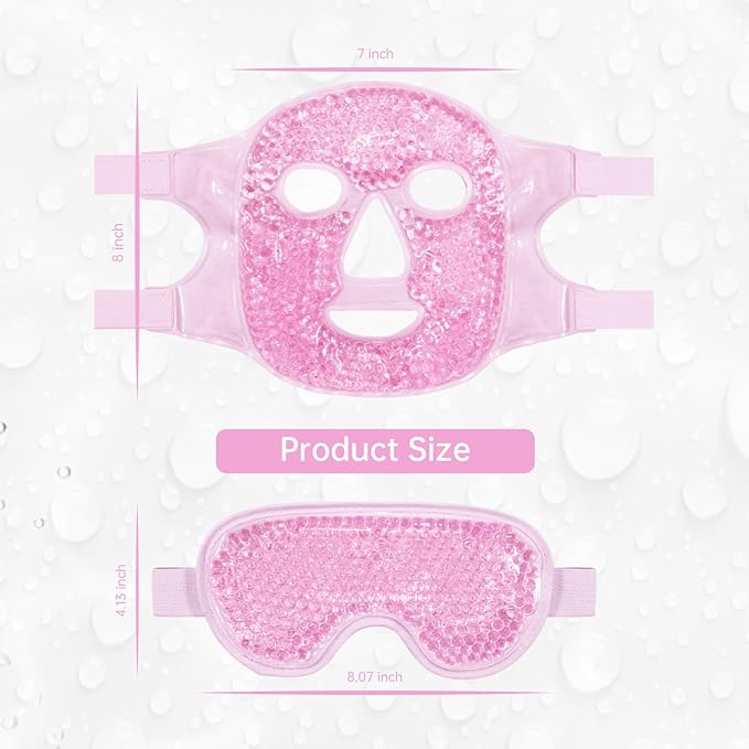 ZNÖCUETÖD Face Eye Mask Ice Pack for Reducing Puffiness, Bags Under Eyes, Puffy Dark Circles, Migraine,Hot/Cold Pack with Soft Plush Backing (Pink-(1*Eye Mask+1*Face Mask))