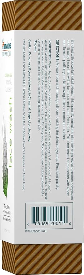Himalaya Botanique Balancing Neem & Turmeric Face Wash, Dermatologically Tested, Vegan, Cruelty Free, Paraben Free, SLS Free, 5.07 Fl Oz, 150 ml