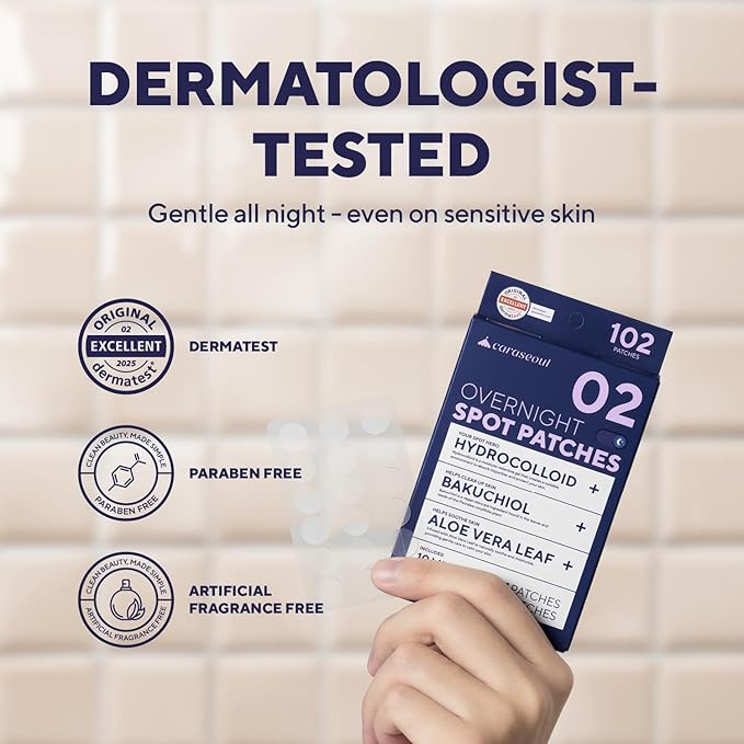 caraseoul Overnight Pimple Patches, Thicker & Extra Adhesion, 2 Size Hydrocolloid Acne Patch for Zits and Blemishes, Bakuchiol & Aloe Vera, Korean Skin Care, Easy to Use – Dermatology Tested