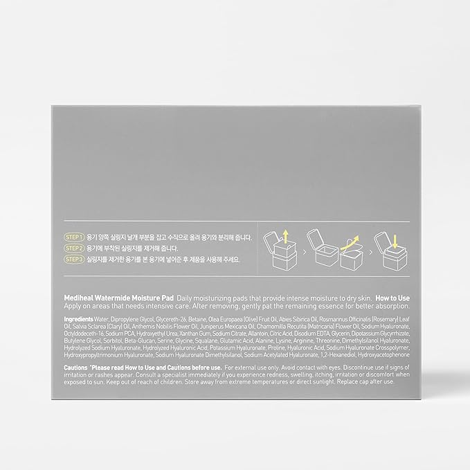 MEDIHEAL Watermide Moisture Pad - Square Cotton Facial Toner Pads with Icelandic Glacial Water - Improve Skin Temperature, Hydrating to Dry, Puffy, Coarse Skin -Vegan Eco Silk,100 Pads