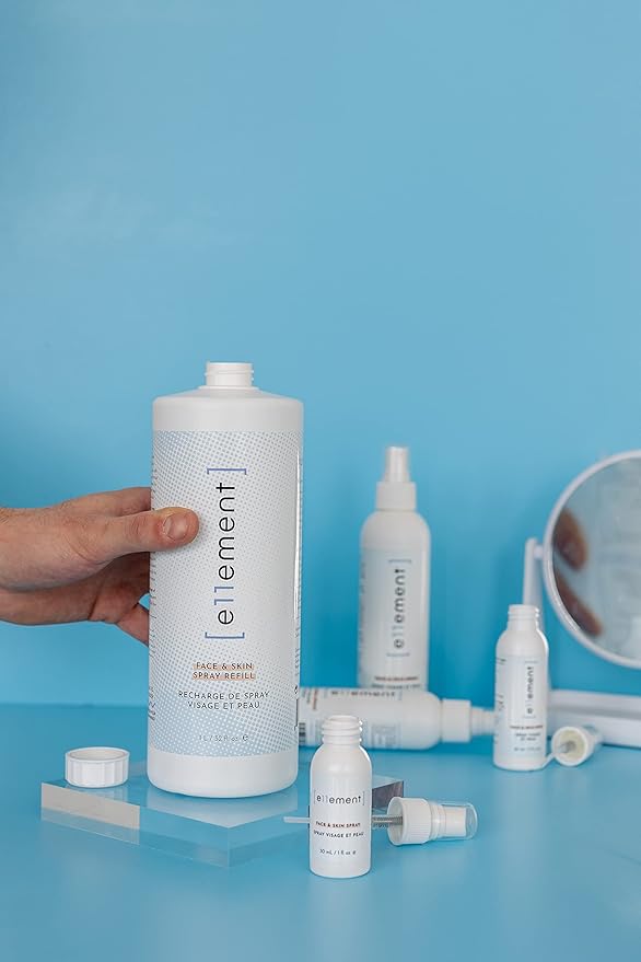 Hypochlorous Acid Spray - 1 L Refill – Acne Prone Skin – Eczema - Tattoo Aftercare – Piercing Aftercare – Saline Toner – Facial Cleanser – Lash Cleanser - All Natural Face and Skin Spray - e11ement